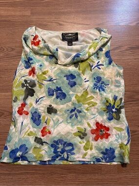 St.John Couture Floral Cowl Neck Sleeveless Top - Multicolor